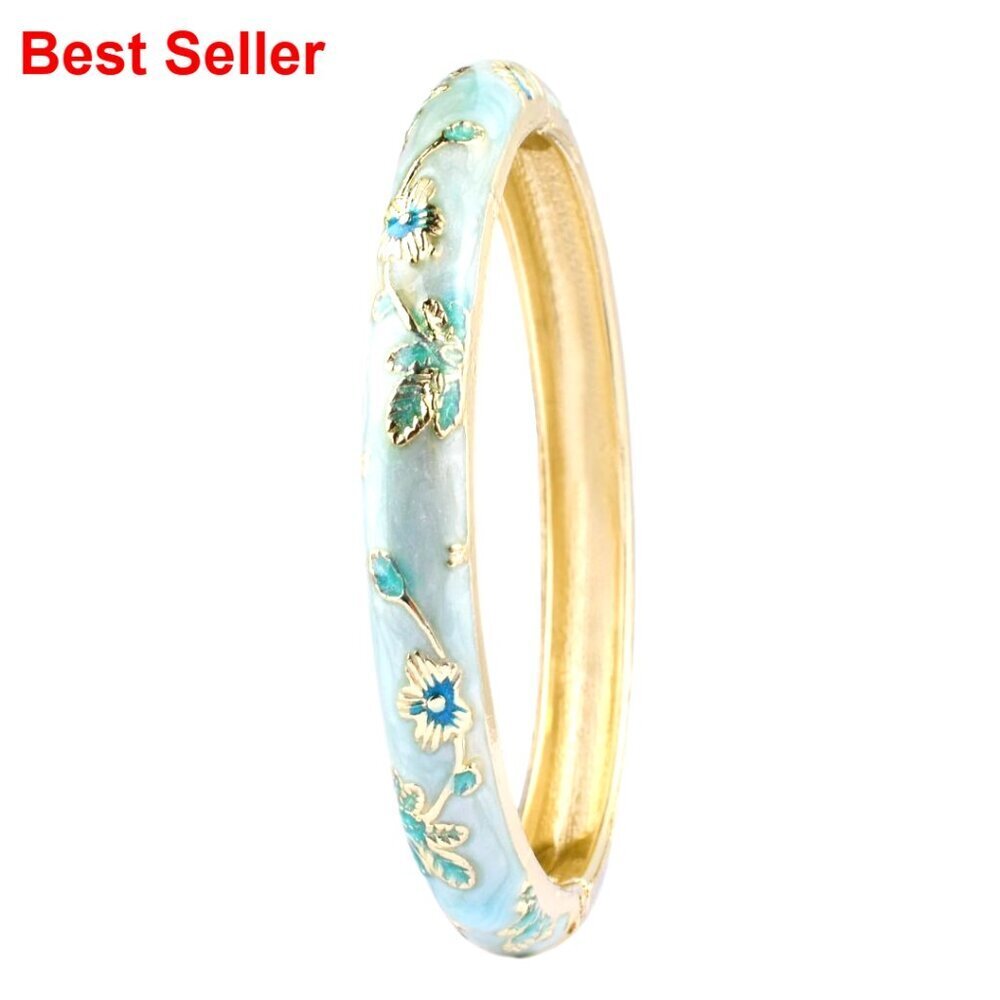 Vintage Flower Bangle Cloisonne Enamel Alloy Spring Hinge Bracelet